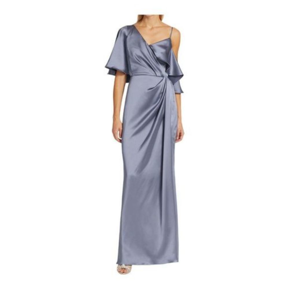 Amsale Asymmetric Ruffle Sleeve Gown Size 14 NWOT - Picture 8 of 11